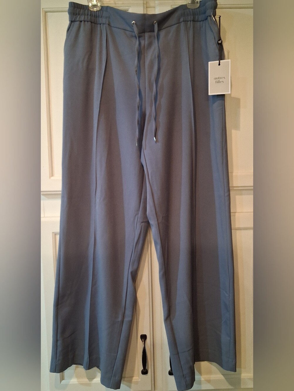 Autres Filles Women's Blue/Gray Pleated Drawstring Elastic Waist Wide Leg Pants